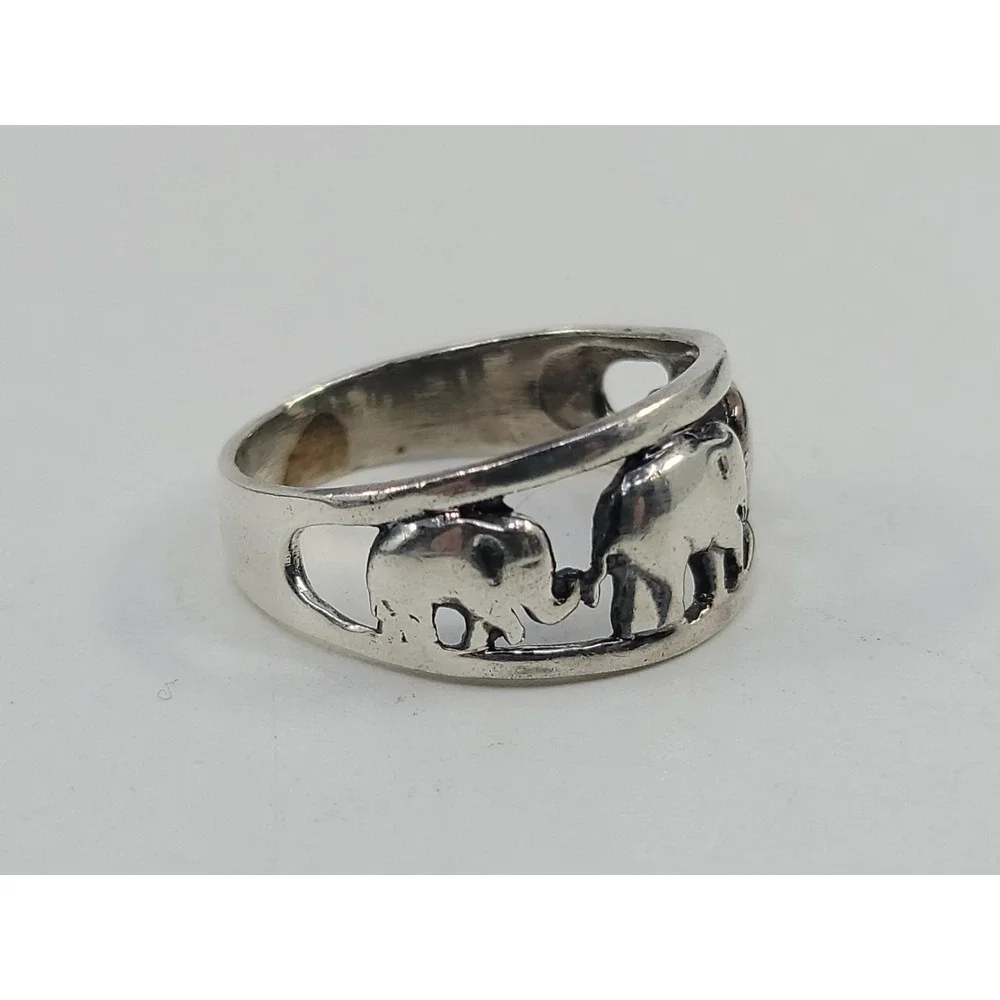 Sterling Silver 925 Elephant Family Ring Size 11.5 Estate